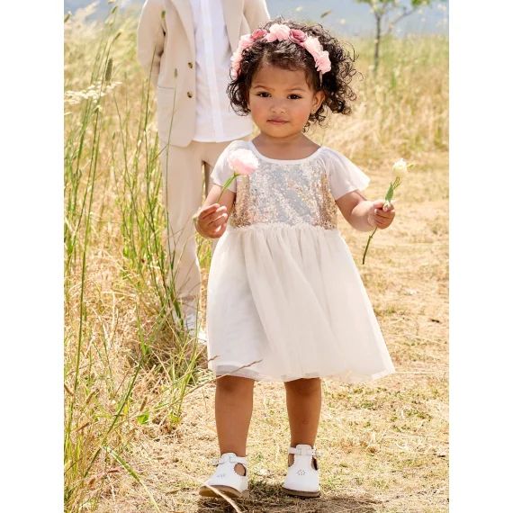 Robe MC Boutonnée Dos Sequins blanc