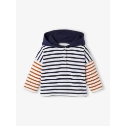 T-shirt à capuche bébé manches longues ivoire rayé