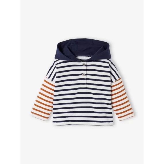 T-shirt à capuche bébé manches longues ivoire rayé