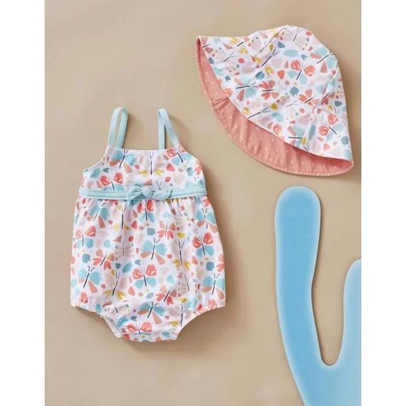 Maillot double protection à imprimé papillon multicolore rose rose