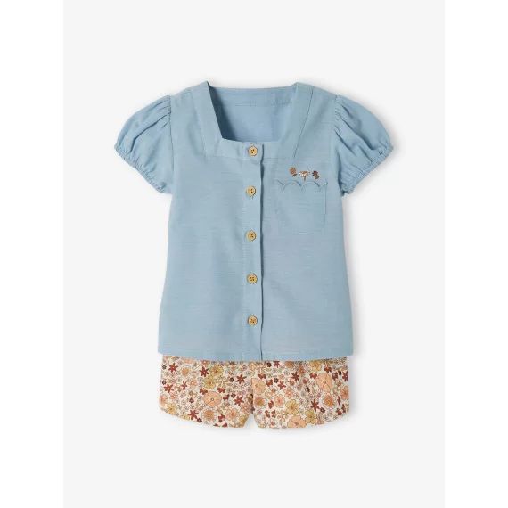 Ensemble bébé blouse et short fleuri double stone