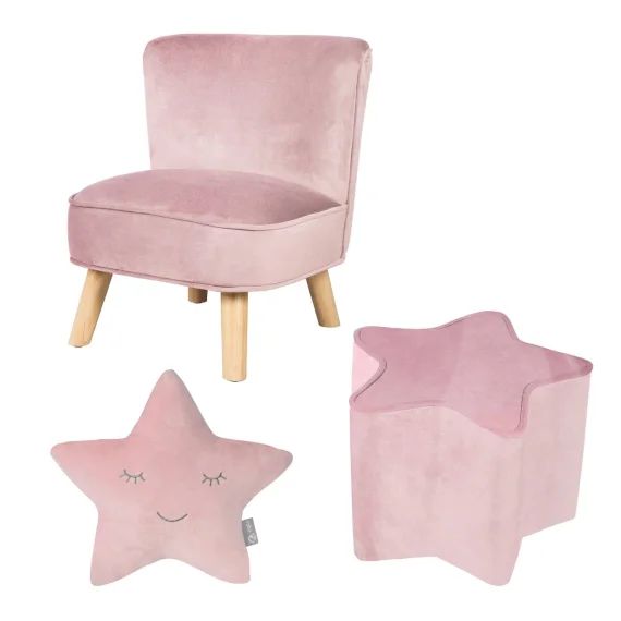 Ensemble Fauteuil + Pouf + Coussin Décoratif Étoile Lil Sofa Rose Pastel