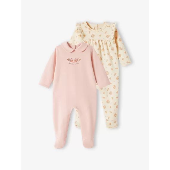 Lot de 2 dors-bien douces nuits en interlock bébé rose pâle