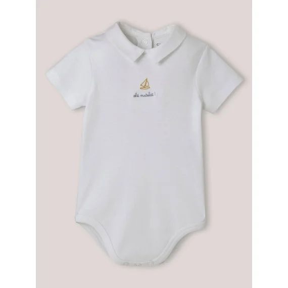 Body Brodé En Coton Biologique Blanc Pur