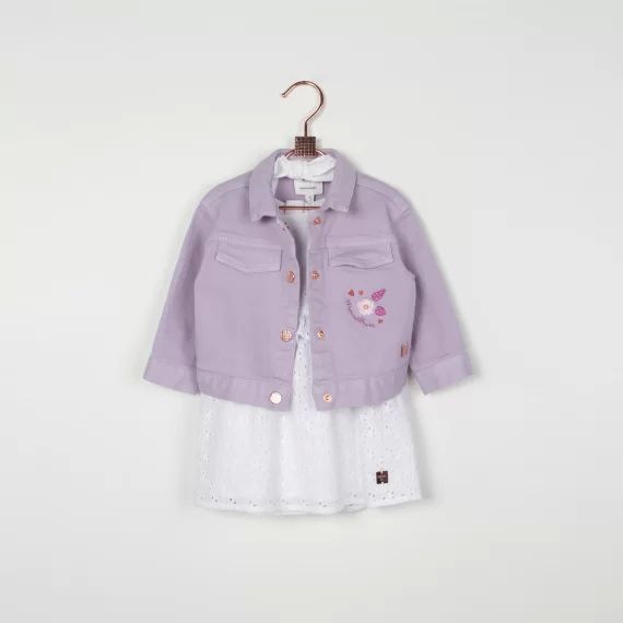 Veste brodée en sergé de coton Fille Violet