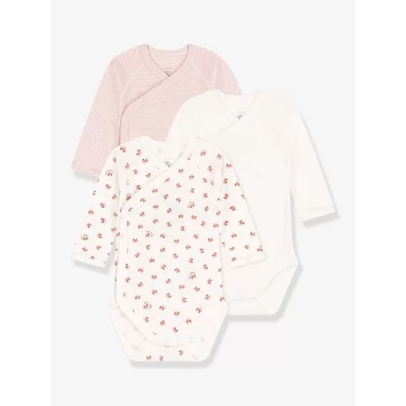 Lot de 3 bodies croisés manches longues PETIT BATEAU blanc imprimé