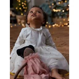 Robe bi-matière bébé fille écru