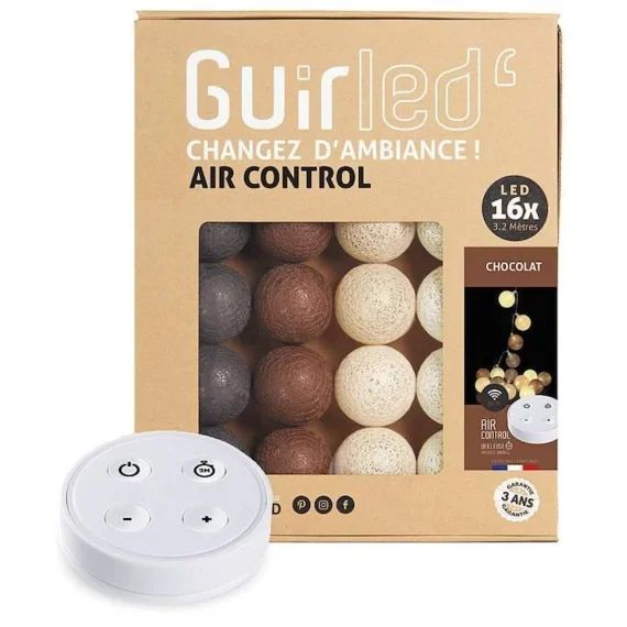 Guirlande lumineuse boules coton LED USB – Télécommandée -Veilleuse bébé 2h –  4 intensités – 16 boules 1,6m – Chocolat marron