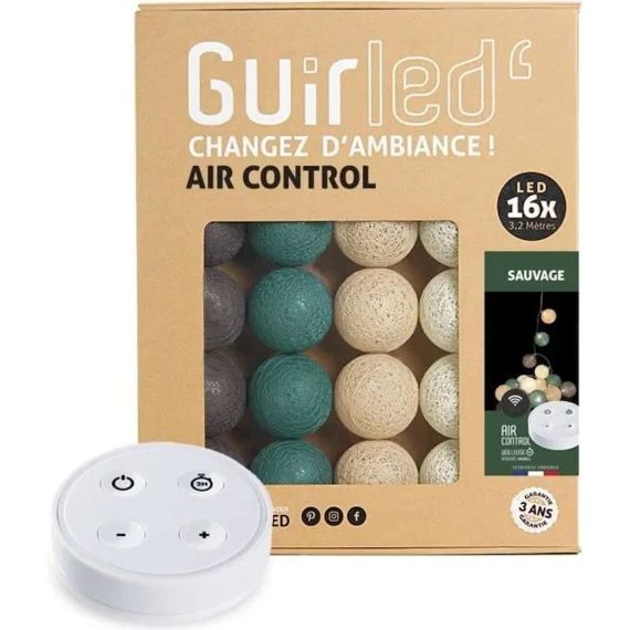 Guirlande lumineuse boules coton LED USB – Télécommandée -Veilleuse bébé 2h –  4 intensités – 16 boules 1,6m – Sauvage marron