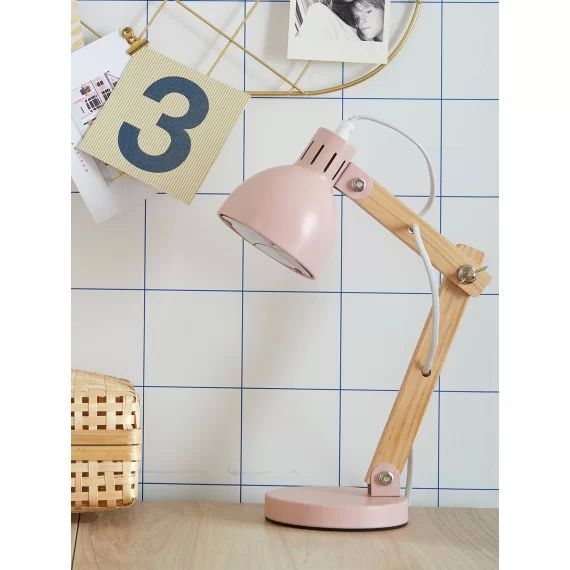 Lampe de bureau bois et métal rose