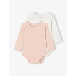 Lot de 2 bodies bébé manches longues en maille pointelle rose pâle
