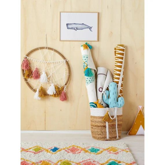 Panier en jute avec fils lurex Marguerite blanc