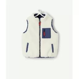 Doudoune bébé garçon en rembourrage recyclé bleue et sherpa –  – Soldes