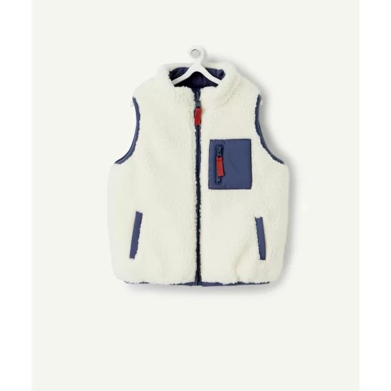 Doudoune bébé garçon en rembourrage recyclé bleue et sherpa –  – Soldes