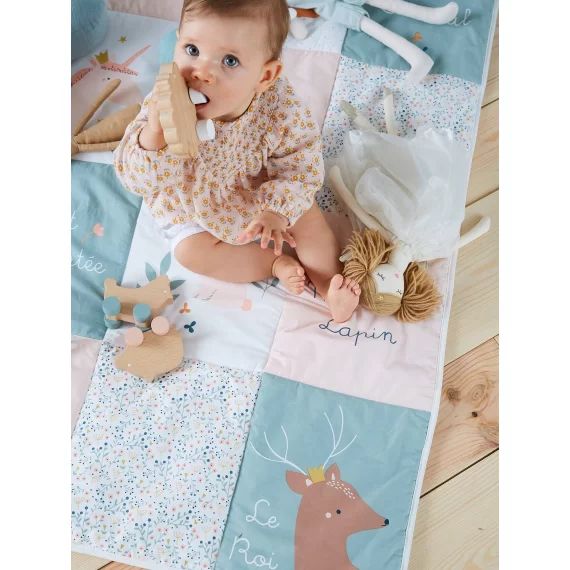 Tapis de sol patchwork FORET ENCHANTEE rose / multicolore