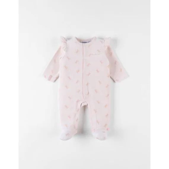 Pyjama 1 Pièce Imprimés Libellules En Velours, Clair Rose
