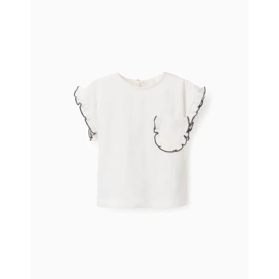 T-shirt En Coton Avec Volants Et Poche Blanc