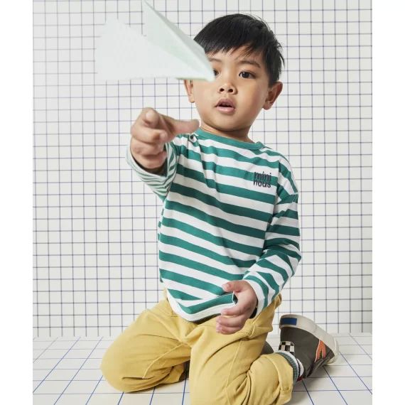 T-shirt manches longues bébé garçon en coton bio rayé ocre –  – Soldes