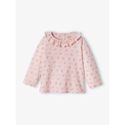 T-shirt col volanté bébé fille personnalisable rose pâle
