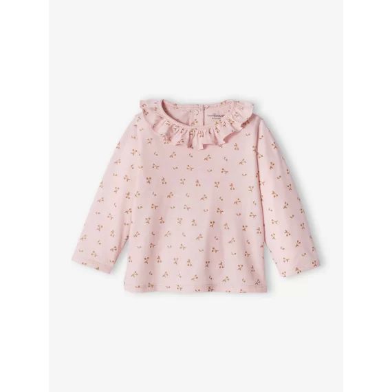 T-shirt col volanté bébé fille personnalisable rose pâle