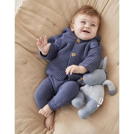 Manteau à capuche en tricot bleu