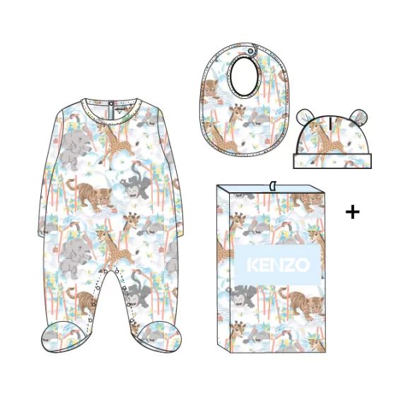Pyjama bonnet et bavoir coton Garçon Blanc