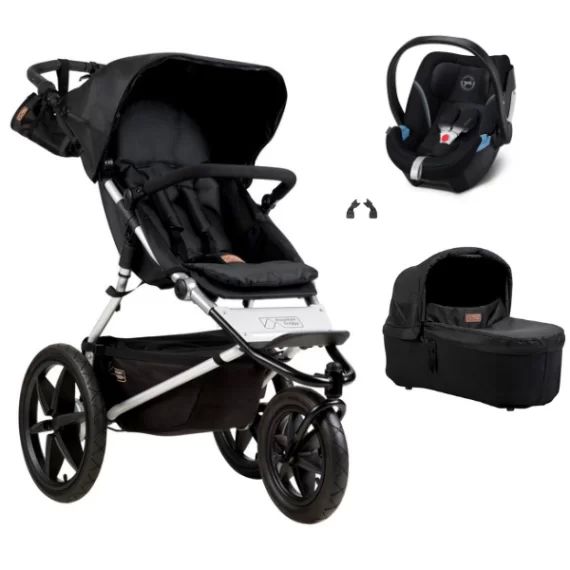 Poussette Mountain Buggy Terrain + Nacelle Plus – Onyx + Coque Auto Cybex Aton 5 – Deep Black
