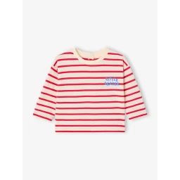 T-shirt rayé pressionné dos bébé en coton bio rouge
