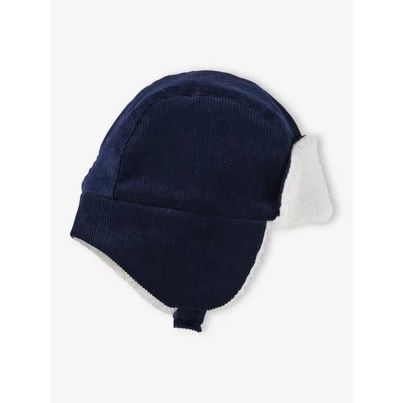 Chapka en velours doublée sherpa bébé garçon marine