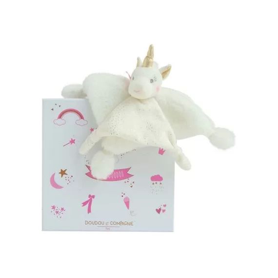 Coffret doudou plat licorne or Le doudou (22 cm)