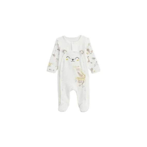 Grenouillère Bébé En Velours Ouverture Pont Baby Safari – Petit Beguin – Ecru – Blanc – Mixte Blanc