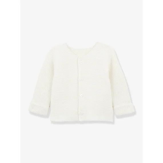 Cardigan bébé point mousse en coton bio CYRILLUS blanc
