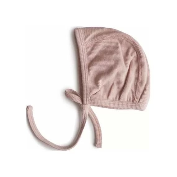 Bonnet de naissance à nouer Blush