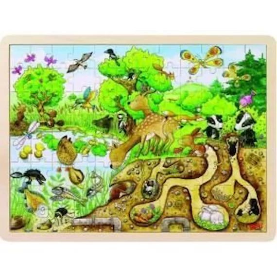 Puzzle en bois Découverte de la nature – GOKI – Moins de 100 pièces – Vert vert