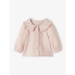 Blouse en gaze de coton bébé col fantaisie rose grisé
