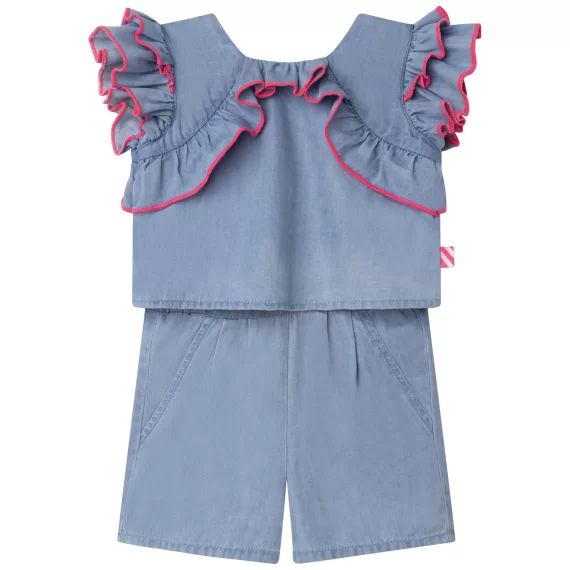 Combinaison bretelles volants Fille Bleu