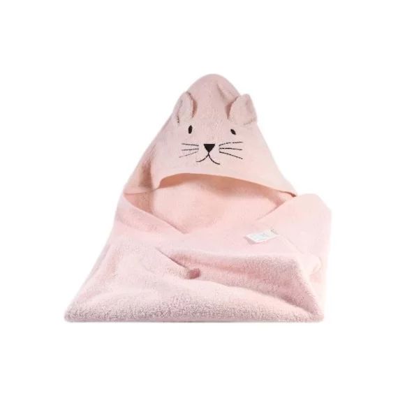 Cape de bain chat en coton rose rose