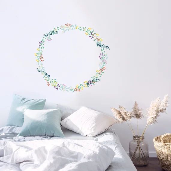 Sticker Grande couronne fleurie Liv (80 x 80 cm)