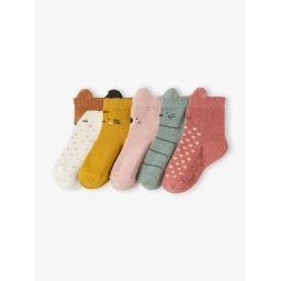 Lot de 5 paires de chaussettes animaux bébé fille lot vert sauge