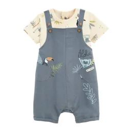 Ensemble Salopette Bébé En Lin Et T-shirt Aloha Havana Bleu