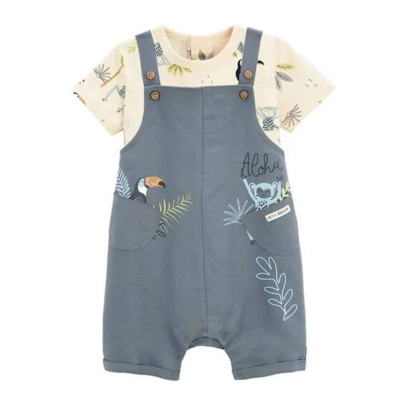 Ensemble Salopette Bébé En Lin Et T-shirt Aloha Havana Bleu