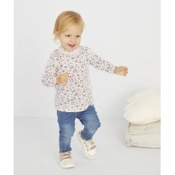 Sous-pull écru avec imprimé fleuri bleu bébé fille –  – Soldes