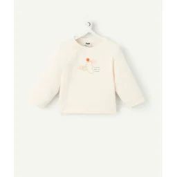 Sweat manches longues bébé fille en coton bio écru motif petit oiseau