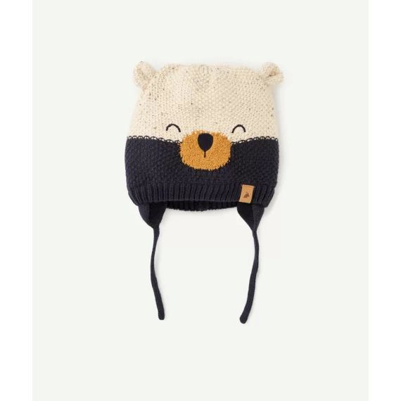 Bonnet en maille bébé garçon avec ourson polaire en fibres reyclées