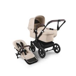 Donkey 5 Mono bassinet and seat stroller black base, desert taupe fabrics, desert taupe sun canopy