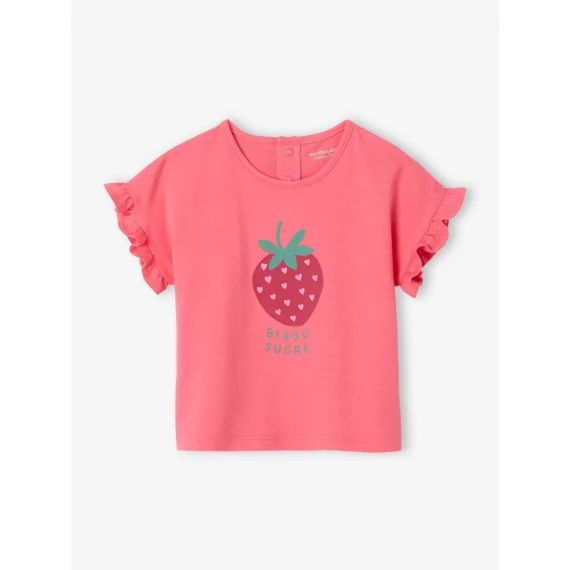 T-shirt manches volantées bébé motif fruit rose bonbon