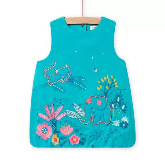 Robe Boule Bleu Turquoise Brodée En Popeline Bébé Fille