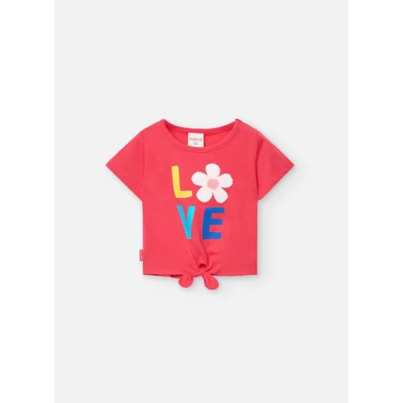 T-shirt À Manches Courtes Avec Nœud En Bas Rose