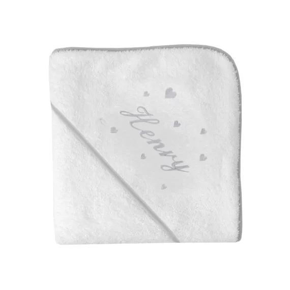 Cape de bain coeur gris personnalisable (80 x 80 cm)