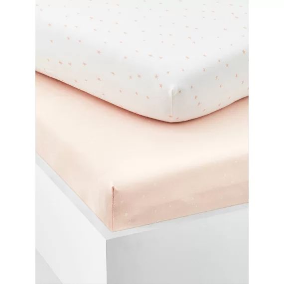Lot de 2 draps-housses bébé en coton rose pâle